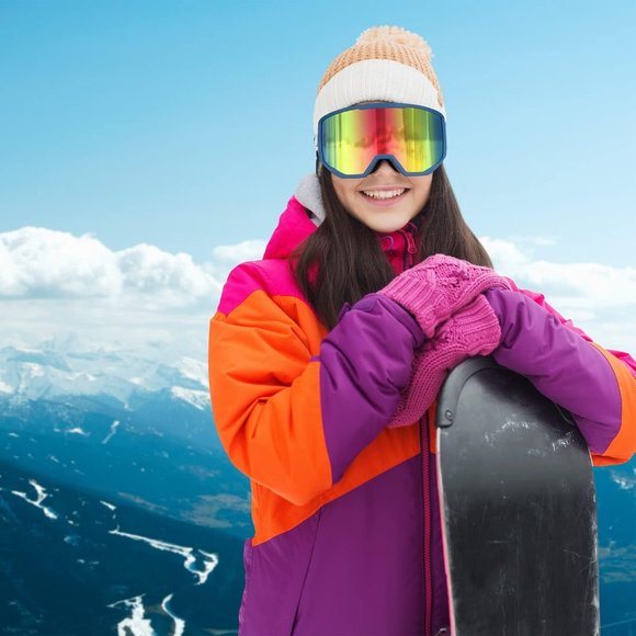 Women OTG Blue Frame Red Anti Fog UV Protection Snowboard Goggles - Picture 6 of 8